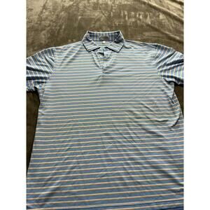 Peter Millar Summer Comfort Polo Shirt‎ Mens Large Blue Striped Lightweight